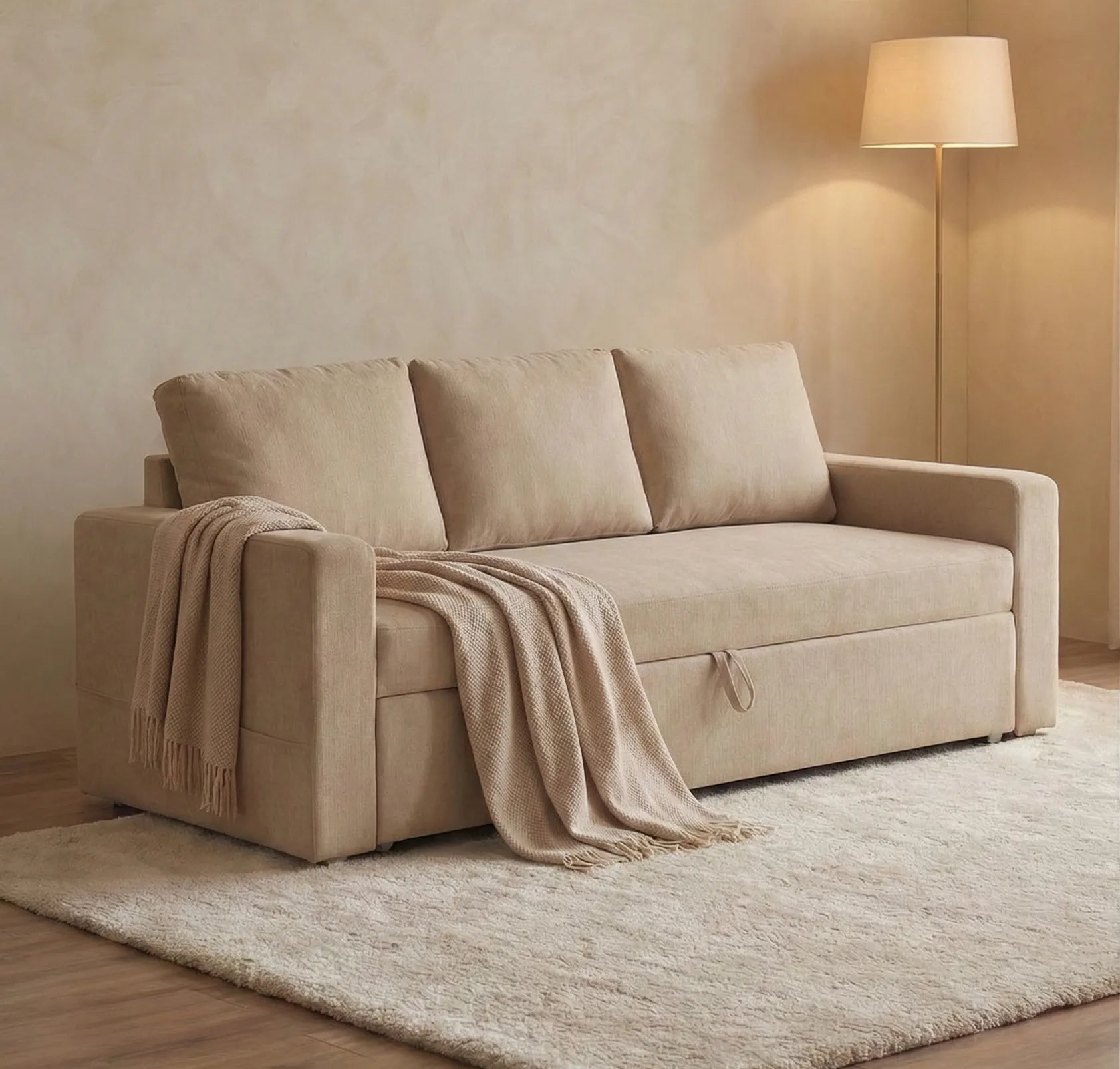 Modern Sofa Cum Bed – Beige | Convertible Comfort for Contemporary Homes