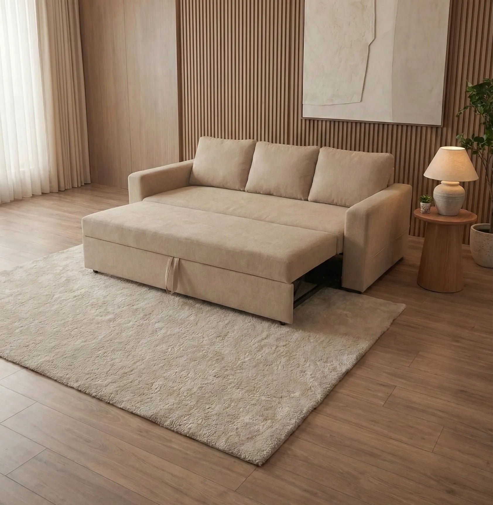 Modern Sofa Cum Bed – Beige | Convertible Comfort for Contemporary Homes