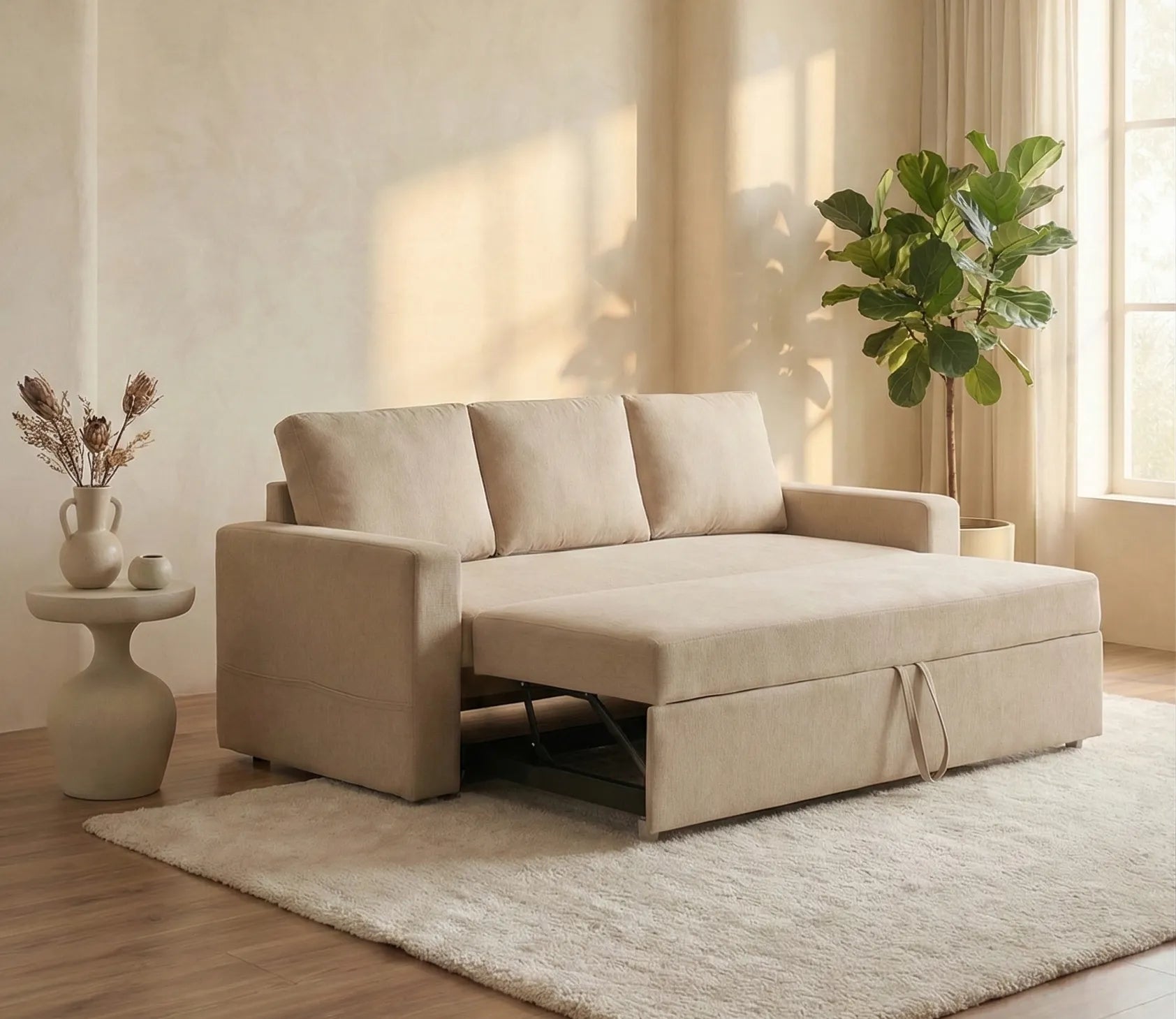 Modern Sofa Cum Bed – Beige | Convertible Comfort for Contemporary Homes