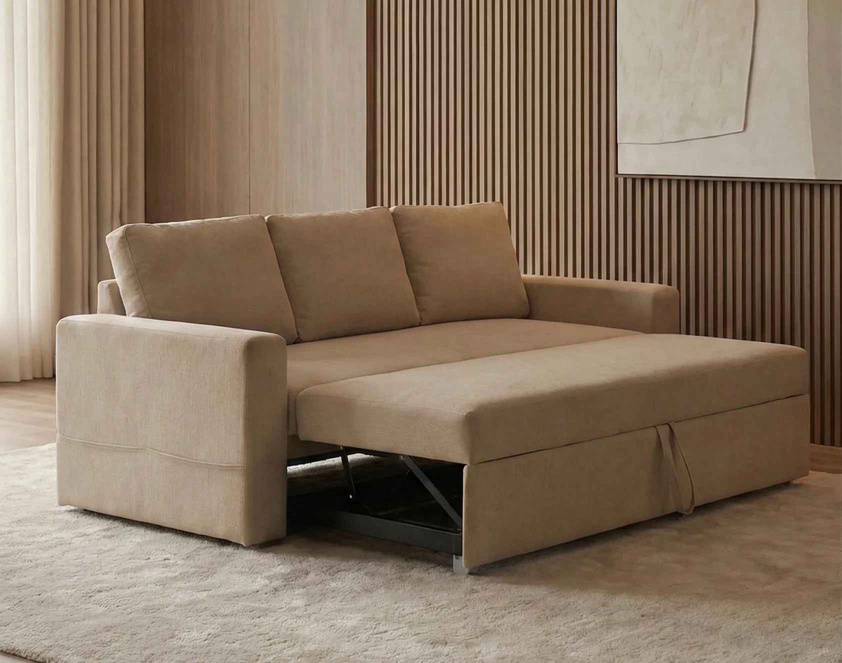Modern Sofa Cum Bed – Beige | Convertible Comfort for Contemporary Homes