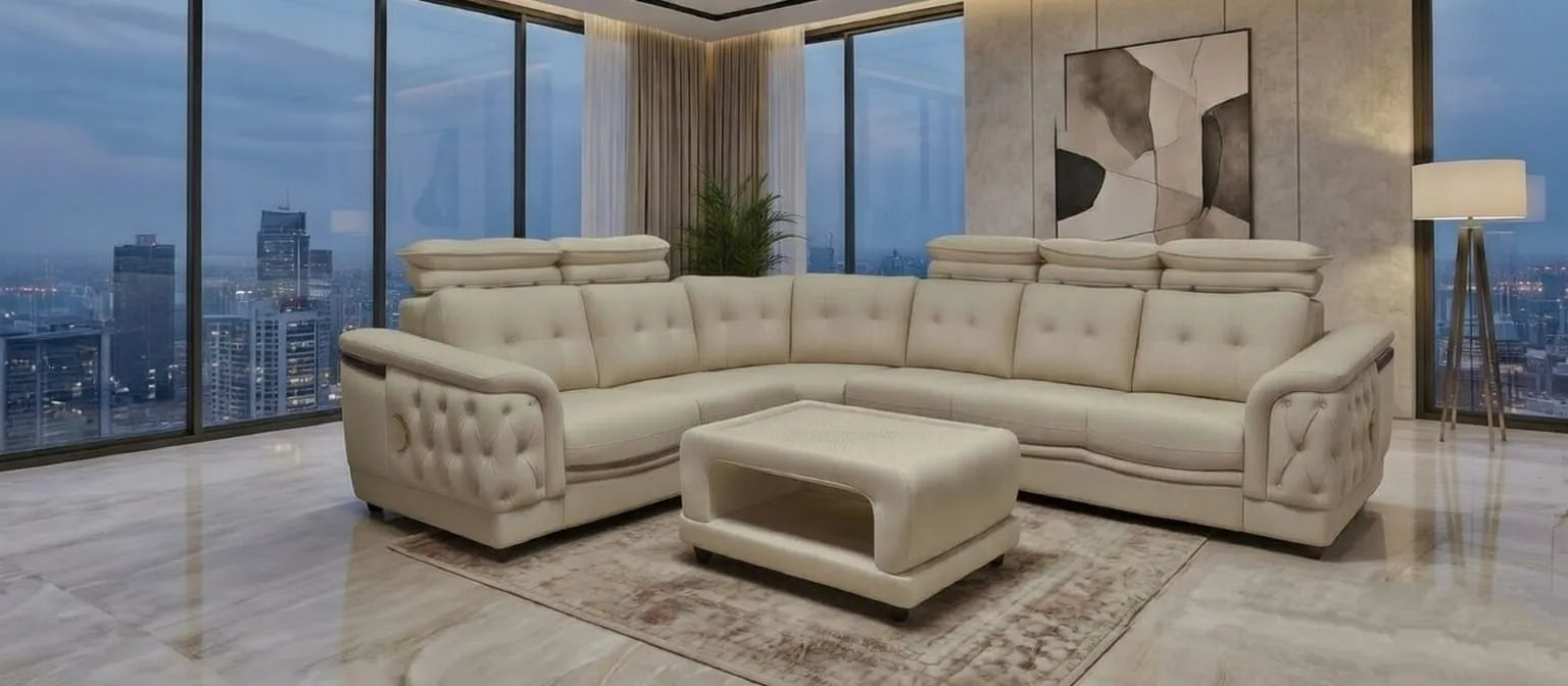 Imperial Luxury Sofa Collection (3+2+2+Corner) with Glass Coffee Table