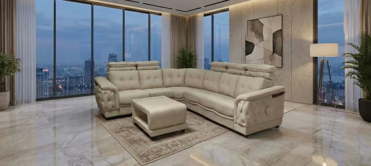Imperial Luxury Sofa Collection (3+2+2+Corner) with Glass Coffee Table
