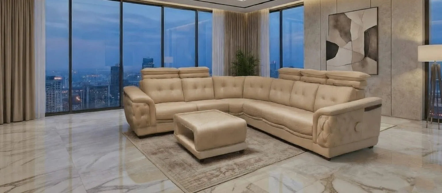 Imperial Luxury Sofa Collection (3+2+2+Corner) with Glass Coffee Table