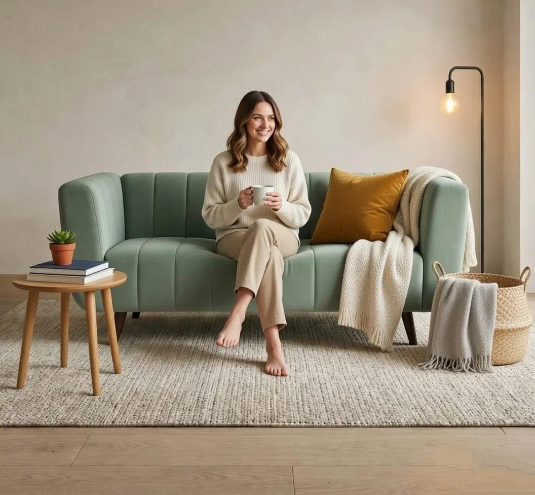 Kiki Green Channel Tufted Fabric Sofa – 1, 2 & 3 Seater