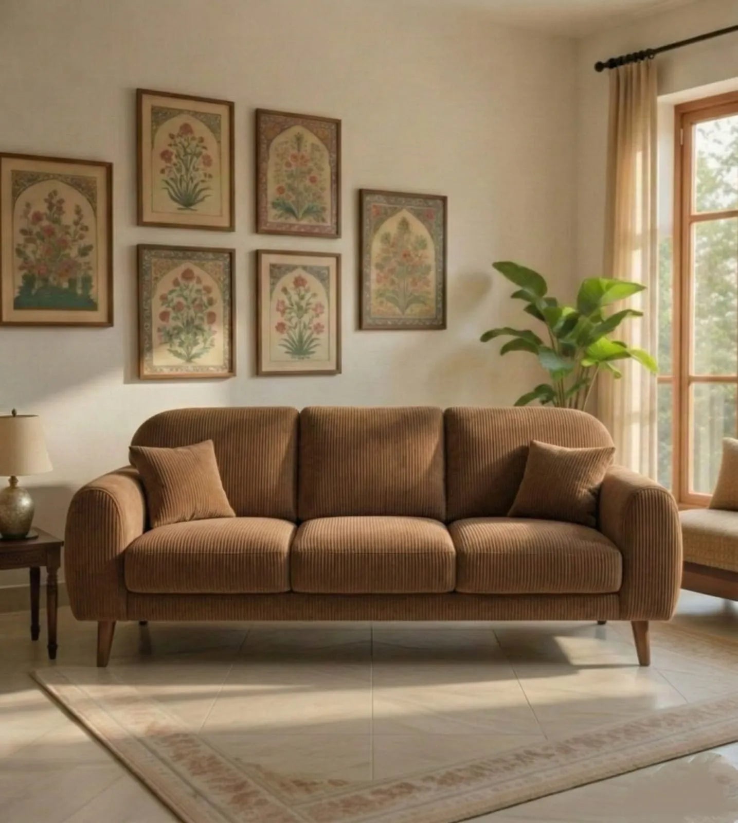 Kremlin Beige & Brown Fabric Sofa – 1, 2 & 3 Seater