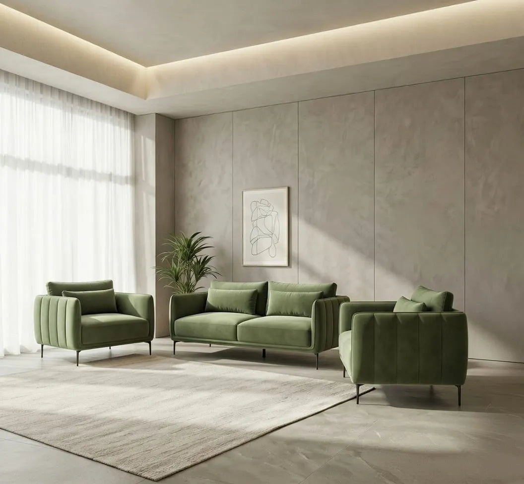 Nordic Military Green Leather Sofa – 1, 2 & 3 Seater Options