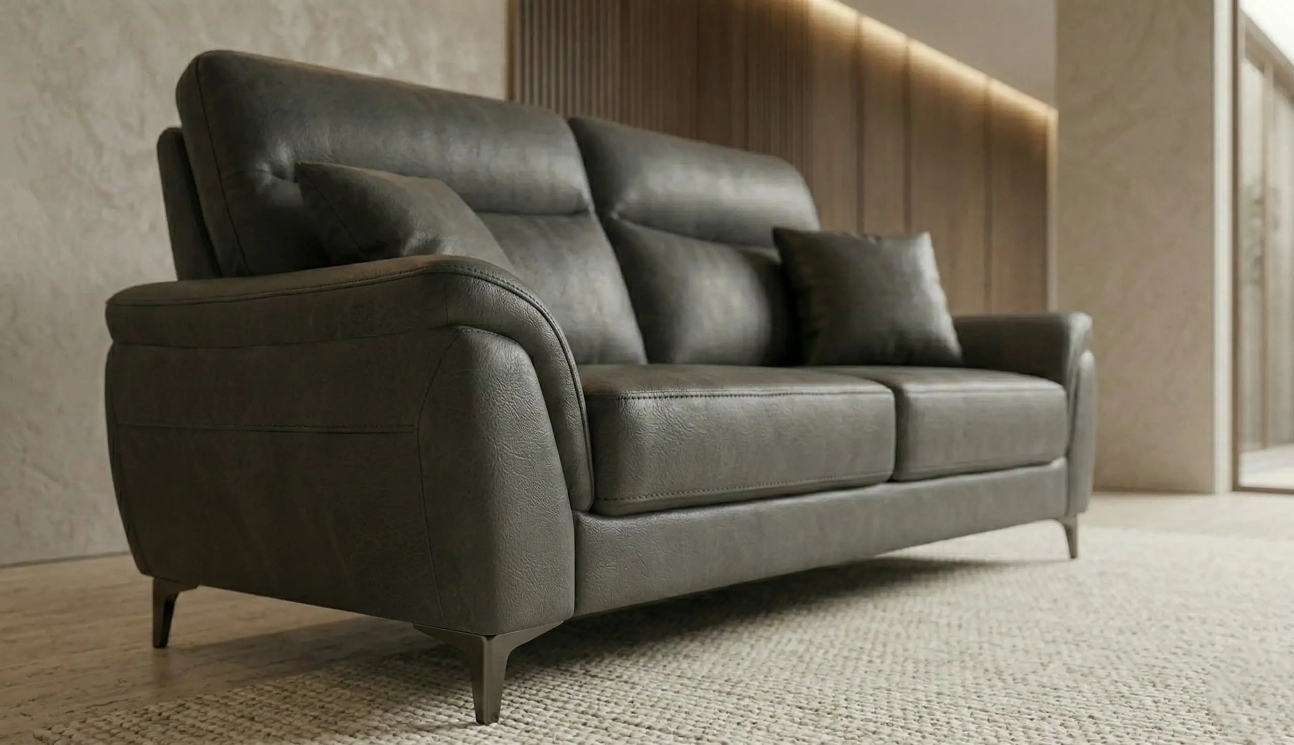 Verona Grey Leather Sofa Set (3+2) – Modern Living Room Seating