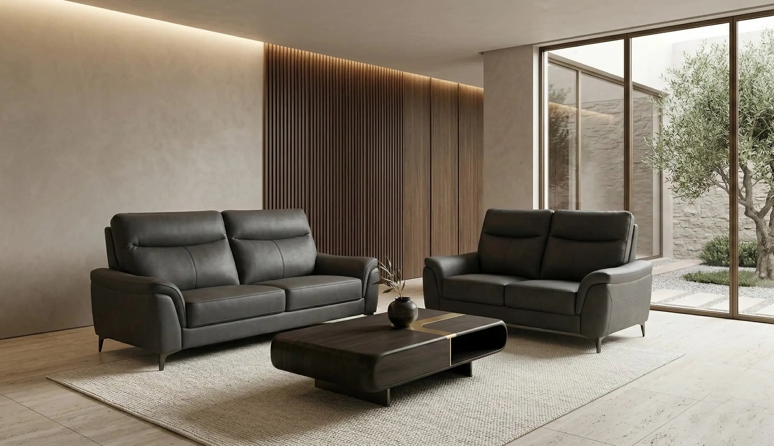 Verona Grey Leather Sofa Set (3+2) – Modern Living Room Seating