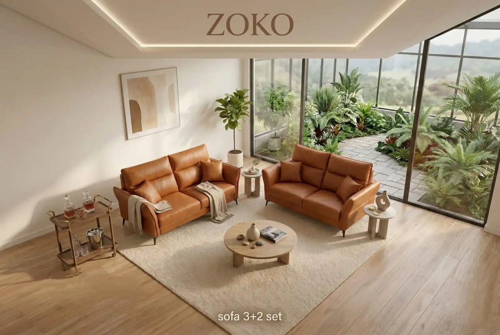 Zoko Brown Leather Sofa Set (3+2) for Living Room