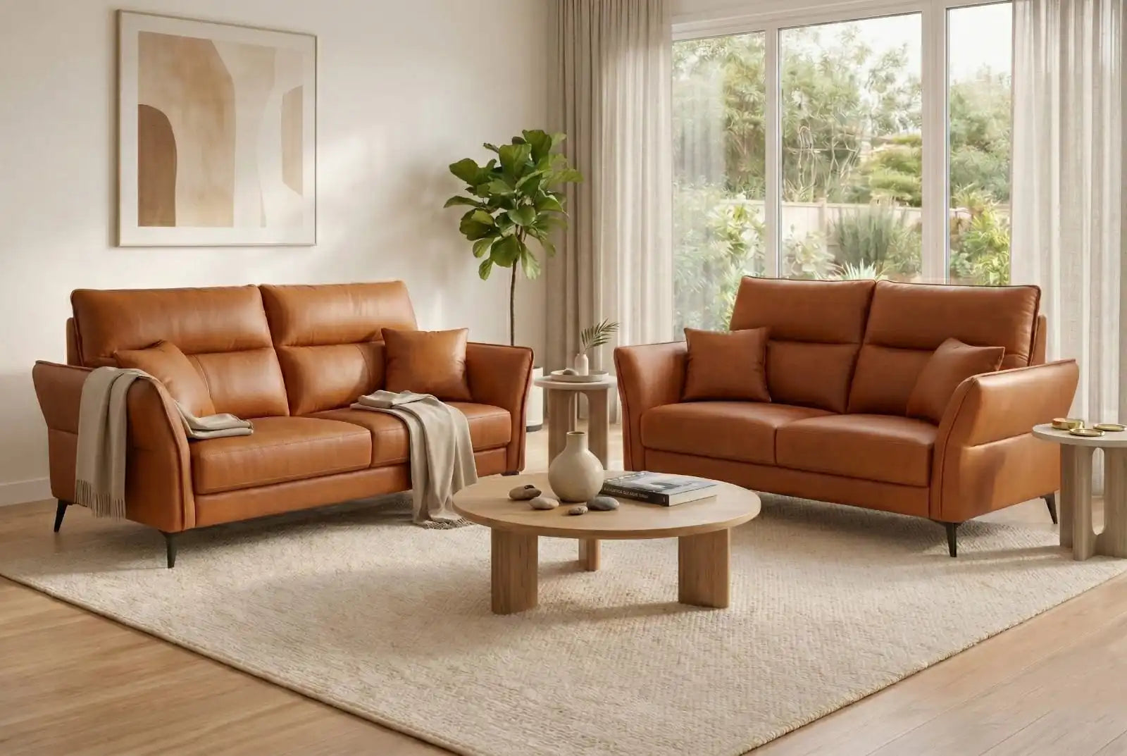 Zoko Brown Leather Sofa Set (3+2) for Living Room