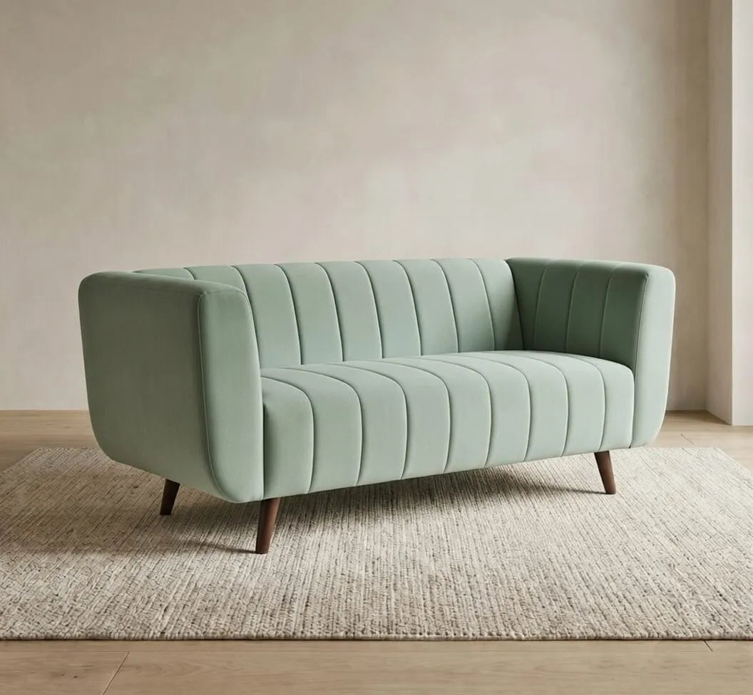 Kiki Green Channel Tufted Fabric Sofa – 1, 2 & 3 Seater